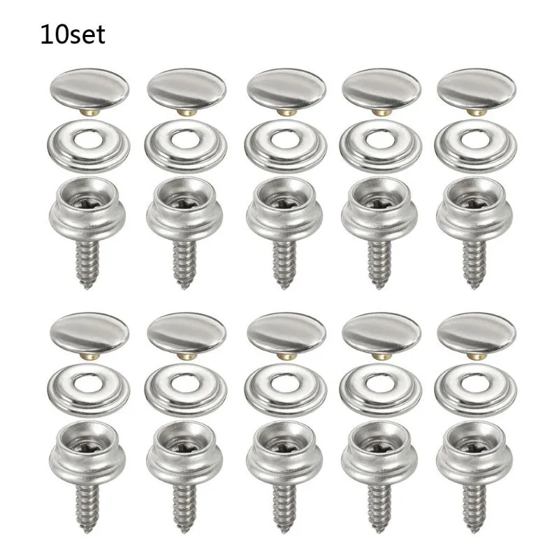 Snap Fastener Set - 10 Conjuntos Aço Inoxidável Tapping Snap